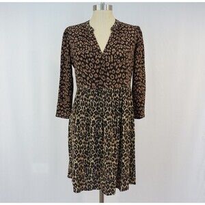 MAEVE BY ANTHROPOLOGIE Womens Small Juno Leopard Animal Print Dress 3/4 Sleeve